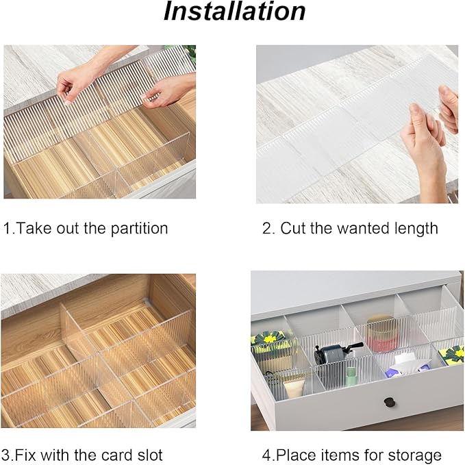 Onerbuy 8pcs Adjustable Grid Drawer Dividers DIY Plastic Closet Separator Tidy Organizer Container 32.5 * 7cm/ 12.8 * 2.8inch for Underwear Socks Belt Office Supplies(Transparent White)