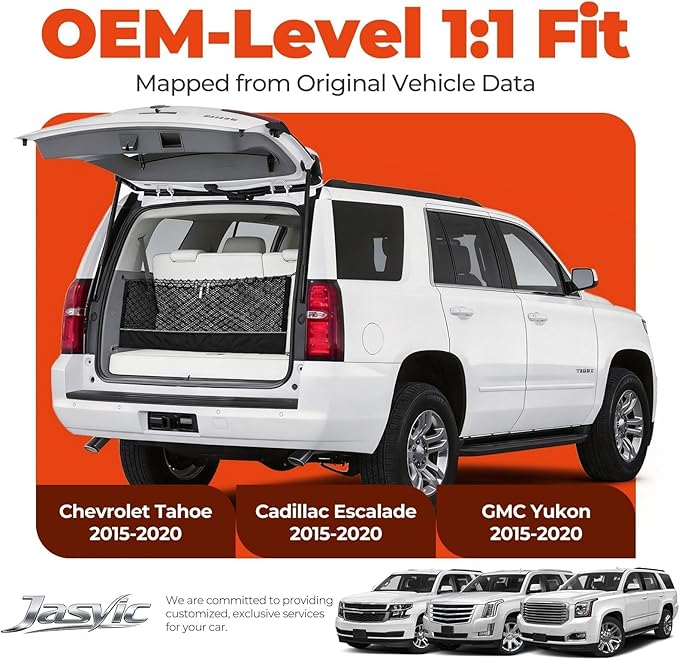 3-Layer Cargo Net for Chevrolet Tahoe/GMC Yukon/Cadillac Escalade 2015-2020, Zoned Storage Trunk Net with Zippered Bottom Bag, Heavy-Duty Cargo Organizer Netting for Camping, Trips & Everyday Use