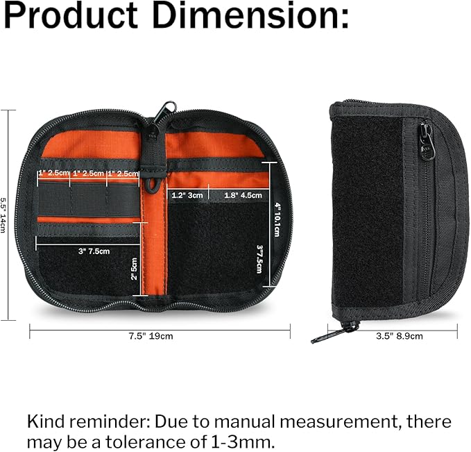 VIPERADE VE21 EDC Pouch Small Pocket Organizer with 9 Compartments, Pocket Tool Pouch with Patches Display Panel, Mini Organizer Bag for Men (Black)