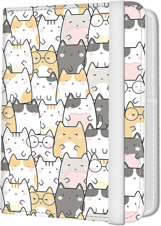 Passport Holder for Travel Essentials, Leather RFID Blocking Passport Wallet Cover Case, Cute Passport Book Holders for Women and Men Cute Cats