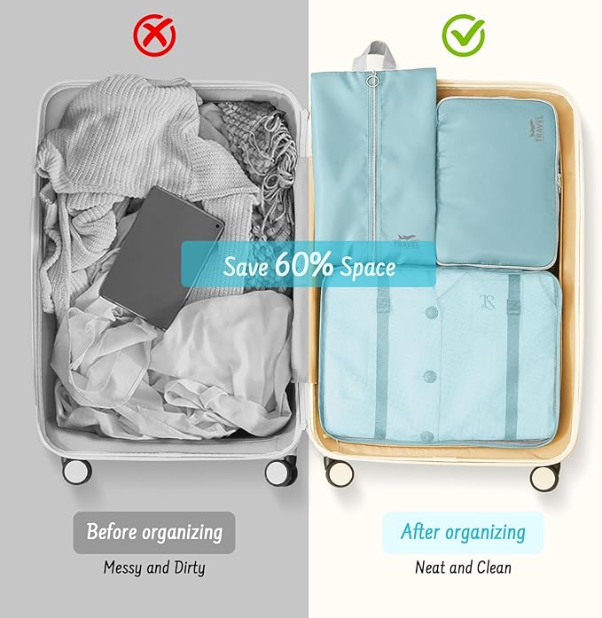 8 Set Packing Cubes for Travel Suitcase Organizer Bags Luggage Packing Cubes Set Travel Essentials Accessories Gifts for Women Blue
