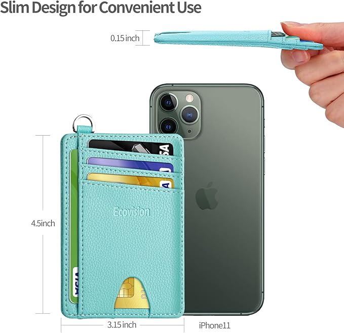 EcoVision Slim Minimalist Front Pocket Wallet, RFID Blocking Credit Card Holder Wallet with Detachable D-Shackle for Men Women