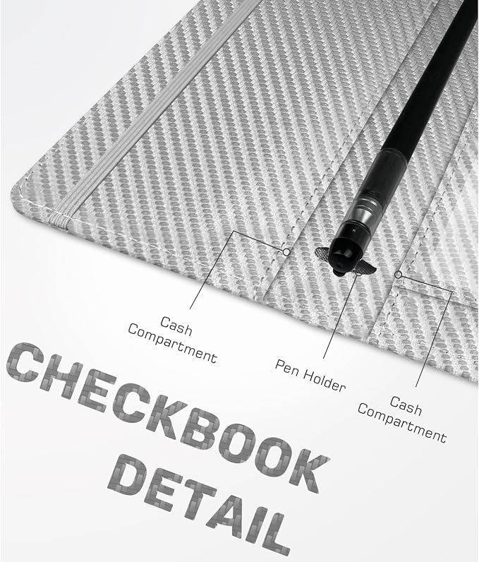 Checkbook Cover for Men Women, Premium Leather Checkbook Holder with RFID Blocking and Built in Clear Plastic Divider for Personal and Business Checks (Grey Carbon)