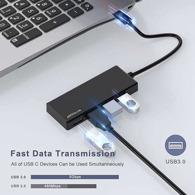 USB C Hub, 4 Ports USB 3.0 Hub Splitter with 5Gbps Data Transfer, USB C Splitter for Type C MacBook, Mac Pro, iMac, Surface, XPS, Flash Drive, Mobile HDD