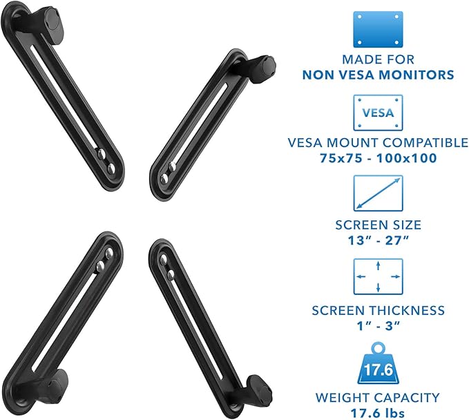 Mount-It! Non-VESA Monitor Mount Adapter Kit ??Universal VESA Mount Adapter for 13??7 Inch LCD LED Screens, Converts to 75x75 & 100x100, Heavy Duty Steel Bracket for Desk