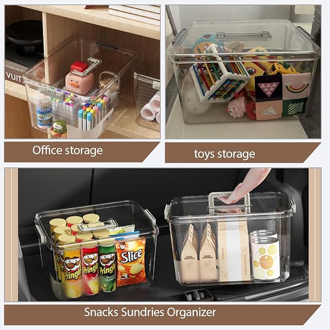 Plastic Storage Containers And Organization Bins Box Stackable with Lid and Secure Latching Buckles, Clear Clip Box For Kitchen or Pantry Storage Cabinet 4 PACK