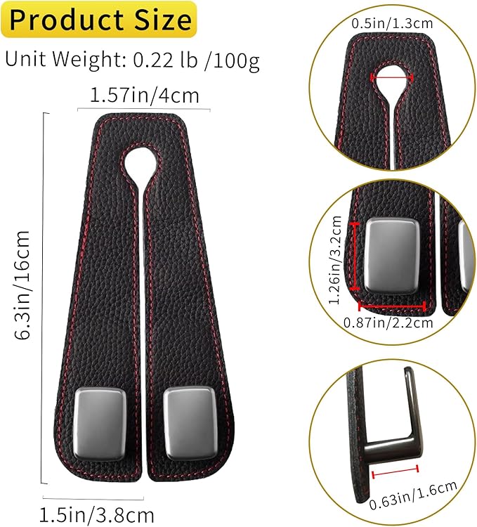 WEIHAO Car Purse Hook, Genuine Leather Car Seat Back Storage Hook, Purse Hook for Car Headrest, Twin Hook Leather Car Headrest Hangers, Bag Hook for Car, Trucks, SUVs, Most Vehicles (Black-2 PCS)