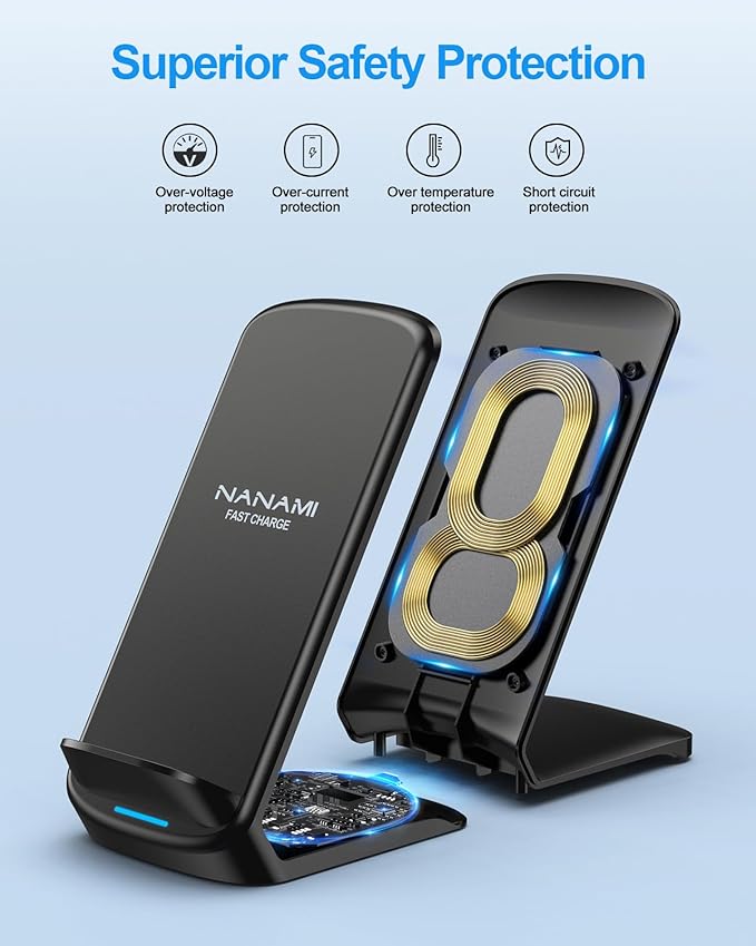 NANAMI Wireless Charger [2 Pack] - 10W Fast Wireless Charging Stand for iPhone 17/17 Air/16/16 Plus/15/14/13/12, Cordless Phone Charger for Samsung Galaxy S26/S26+/S25/S25 Ultra/S24/S23/S22, Pixel 6
