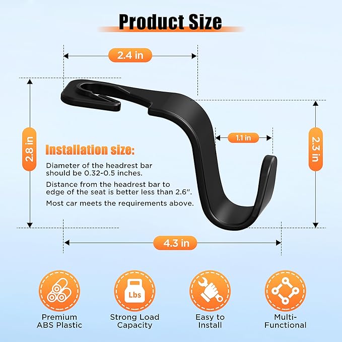 Amooca Car Seat Headrest Hook 4 Pack Hanger Storage Organizer Universal for Handbag Purse Coat Universal fit Vehicle Car Black with Buckle