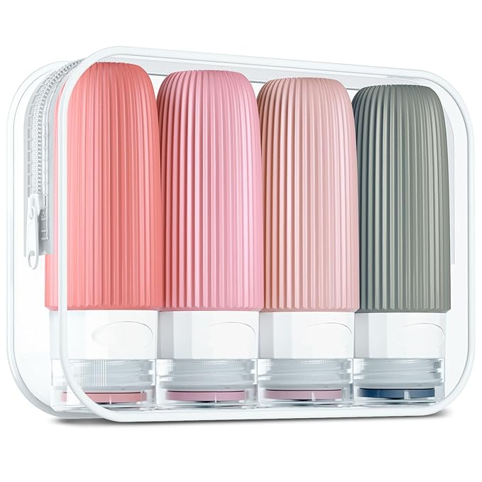 Mrsdry Travel Bottles for Toiletries, Tsa Approved 2oz Travel Bottles, BPA Free Leak Proof Travel Size Toiletry Containers, Refillable Travel Accessories with Toiletry Bag for Shampoo Liquid (4 Pack)