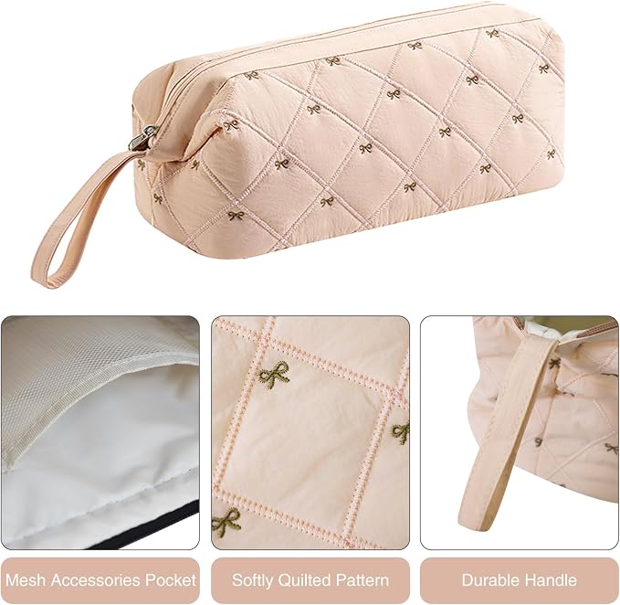 Stratalife Quilted Hair Tools Travel Bag with Polishing Cloth Compatible with Dyson Airwrap Shark Flex Style, Portable Toiletry Bag Hair Dryer Curling Iron Carrying Case Travel Essentials Pink Bow