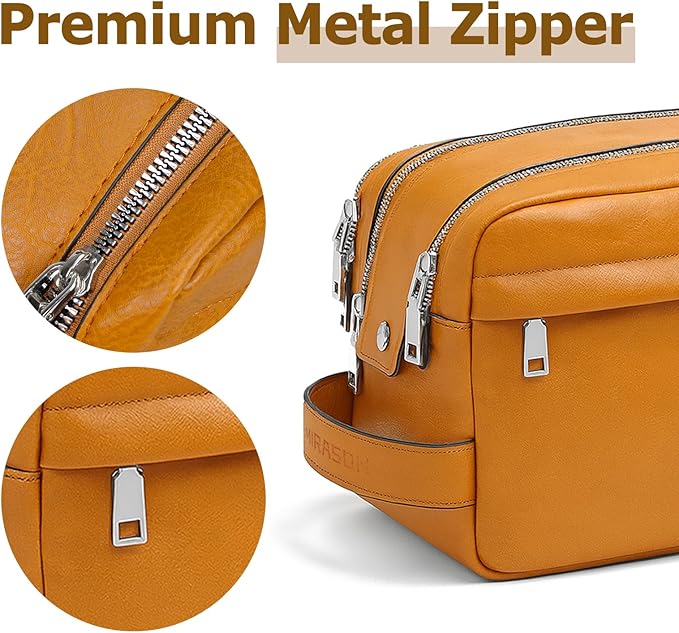 MIRASON Travel Toiletry Bag for Men Thickened Leather Travel Bag for Toiletries, Dopp Kit Water-resistant Shower Bag for Shaving Gym Bathroom Organizer Gifts for Men, Brown