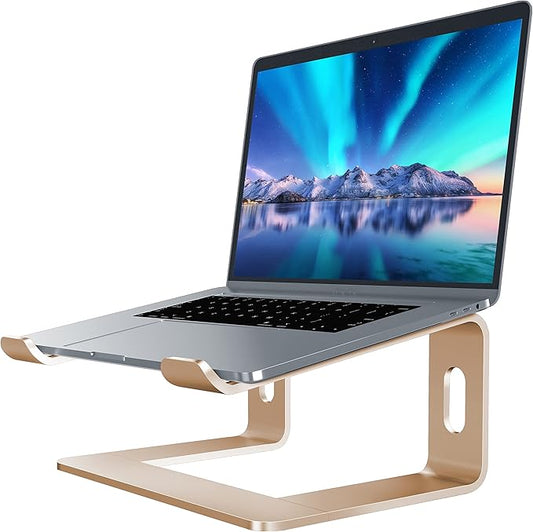 SOUNDANCE Laptop Stand, Aluminum Computer Riser, Ergonomic Laptops Elevator for Desk, Metal Holder Compatible with 10 to 15.6 Inches Notebook Computer, Champagne Gold