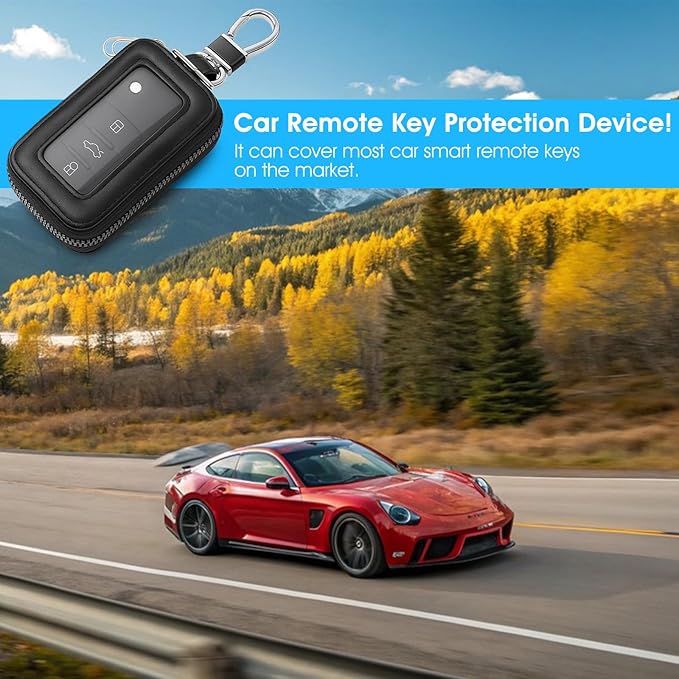 Premium Car Key Fob Case Leather Car Smart Key Fob Holder Keys Fobs Protector Universal CarKeys Holder (Black)