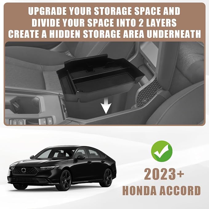 Muslogy for Accord 2026 2025-2023 Center Console Organizer Armrest Storage Box Divider Insert Tray Compatible with Honda Accord Accessories LX EX Sport Hybrid EX-L Sport-L Touring (V1 with Card Slot)