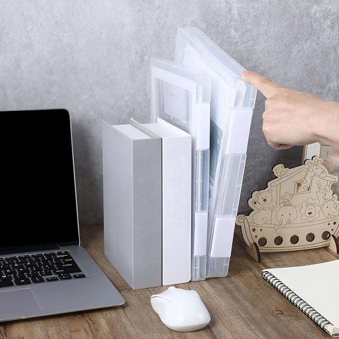 6Pcs A4 Plastic Paper Organizer Box, Clear A4 File Portable Project Case for 8.5"x11" Letter Paper, Plastic Scrapbook Paper Organizer Containers with Buckle for Craft Document Storage(3 Large&3 Small)