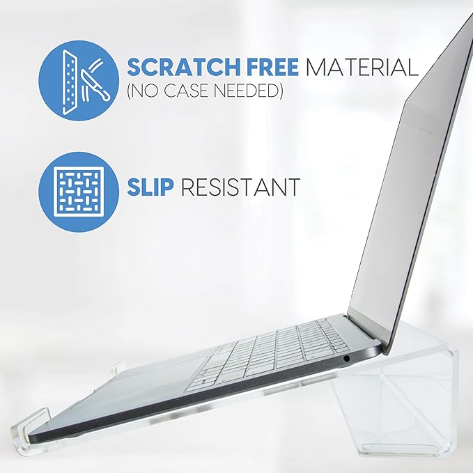 Mammoth DuraClear Acrylic Laptop Stand for Desk - Ergonomic 2.5" Elevation Acrylic Computer Riser - Laptop Stand Accessory for up to 21" Laptops