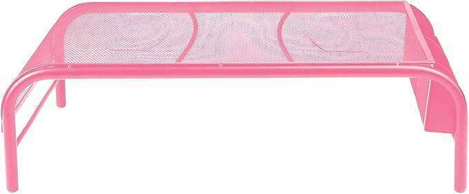 Mind Reader Monitor Stand, Ventilated Laptop Riser, Desktop Organizer, Side Storage, Metal Mesh, 20" L x 11.5" W x 5.5" H, Pink