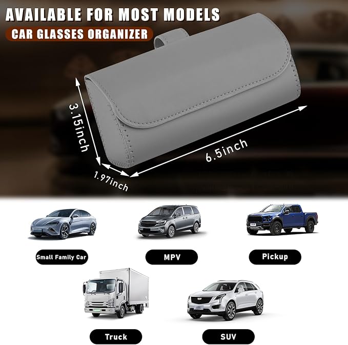 Augeny Sunglasses Holder for Car Sun Visor, Leather Auto Eyeglasses Storage Case with Hidden Magnetic Closure, Protective Glasses Organizer Box, Vehicle Visor Accessories for Woman Man (Gray)
