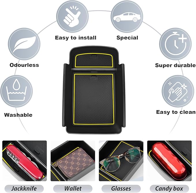 SKTU for 2024 2025 2026 Chevrolet Trax Center Console Organizer 2024 2025 2026 Chevy Trax Insert ABS Materials Tray Armrest Box 2024 2025 2026 Chevy Trax Accessories with Sunglasses Holder (Yellow)