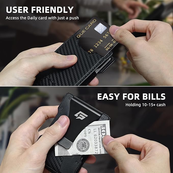 Men Wallet - Money Clip Wallet Slim For Gift Men in Front Pocket 15 Cards - Metal Credit Card Case in Magnetic Flip