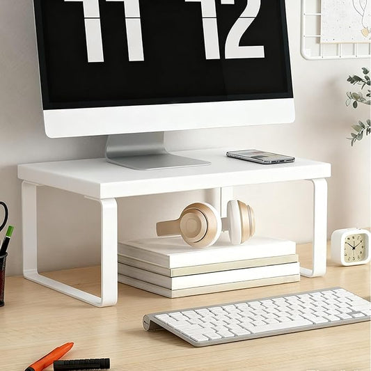 Stable Wood Computer Monitor Stand for Desk Organizer, Anti-slip Computer Riser Monitor Shelf for PC Laptop Notebook Home & Office (Beige)