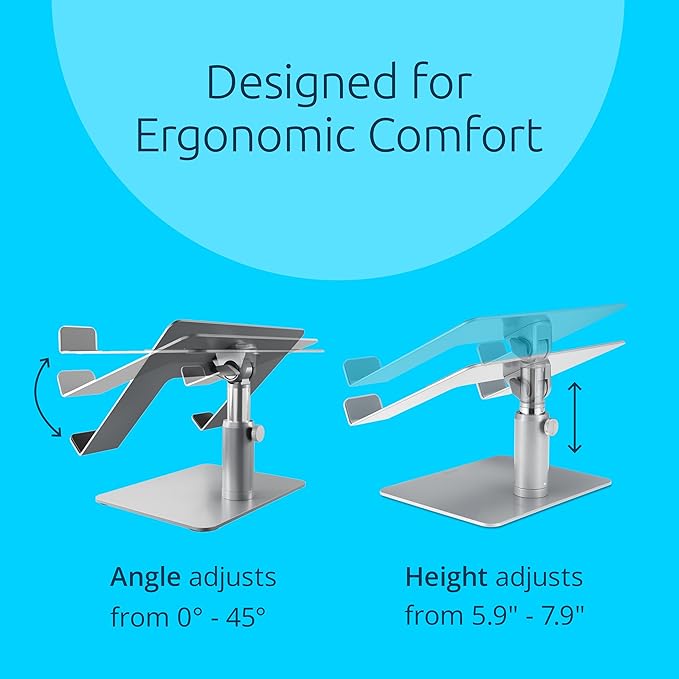 Kensington Universal Laptop Riser – Adjustable Steel & Aluminum Stand, 5.9–7.9” Height, 0–45° Tilt, Supports Laptops up to 16”/17.6 lb, Anti‑Slip Pads, Open Ventilation Design (K50424WW)
