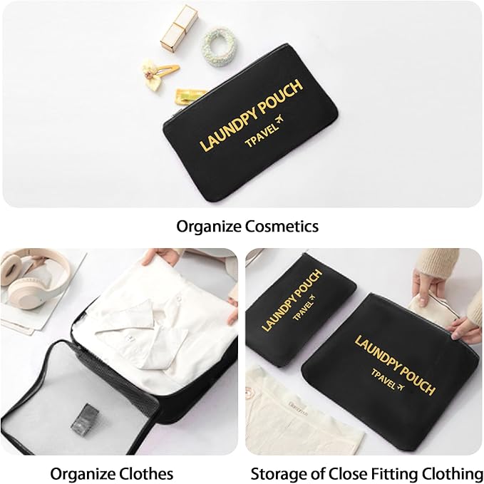 6 Set Packing Cubes for Travel Luggage Packing Bags Reusable Waterproof Suitcase Organizer Bags Set with Shoe Bag and Toiletry Bag (Black)