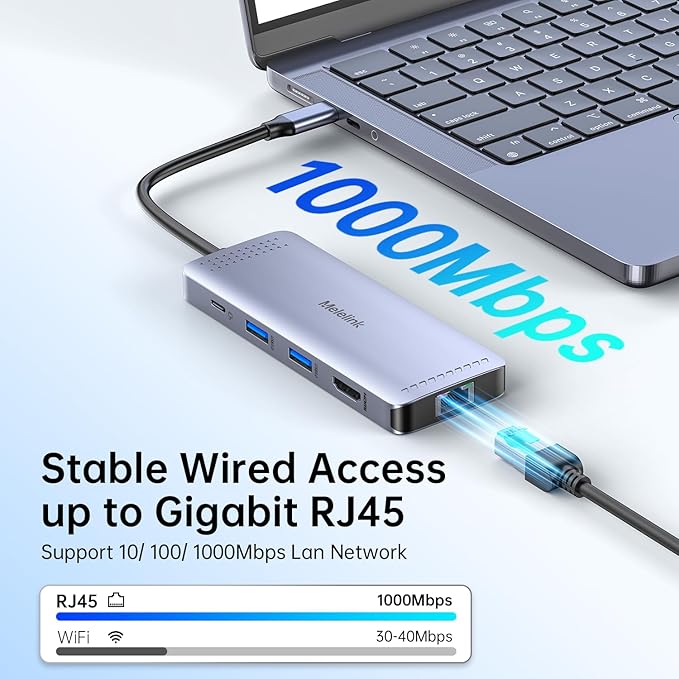 USB C Hub Ethernet, 10 in 1 USB-C to HDMI 4K@60 Adapter with Gigabit Ethernet, 100W PD, USB-A&C Data Ports and SD/TF Slot, USBC Dock MultiPort Dongle for MacBook, Dell, HP, Lenovo, etc