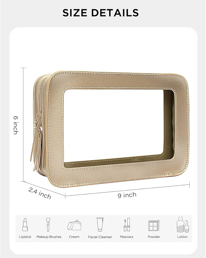 LETGO Sunscreen Bag Clear Makeup Toiletry Pouch Beach Vacation Essentials for Women Teen Girls Trip Gifts Summer Pool Travel Must Have Accessories Waterproof StuffClear-Golden