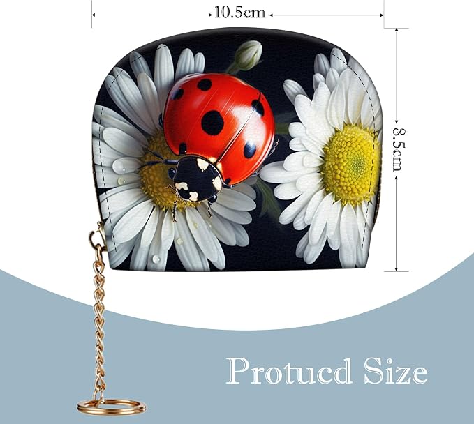 Women's Slim RFID Wallet – Compact Leather Card Holder Wallet for Women, 9 Card Slots RFID Blocking Credit Card Organizer, Small Travel Wallet - Ladybug on Daisy Flower