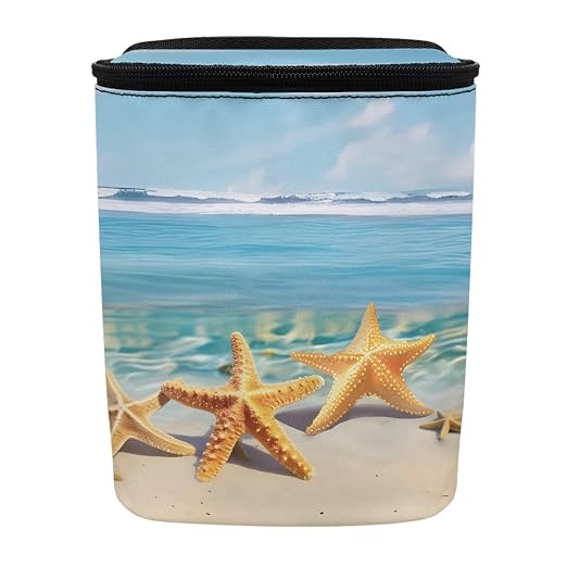 Biyejit Beach Starfish Car Trash Can with Lid, Cute Leakproof Car Trash Garbage Bag Hanging Vehicle Trash Bin Small Portable Automotive Garbage Cans Organizer for Back/Front Seat/Console