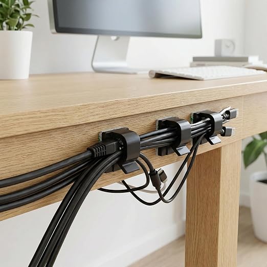 Adhesive Cable Clips 120 Pack, Black Cord Holder Clips for Outdoor Christmas Lights & Cable Management, Wire Organizer for Under Desk, Car, Wall, TV, Computer, Ethernet Cords
