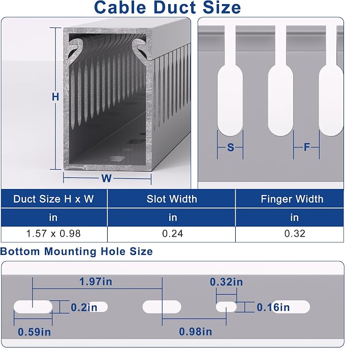ZhiYo H1.6in W1in Professional Server Rack Cable Management Raceway, 132in (8 x L16.5in) Cable Raceway Kit, Electrically Safe PVC Open Slot Wire Raceway for Under Desk/Computer/Network Cords, Grey