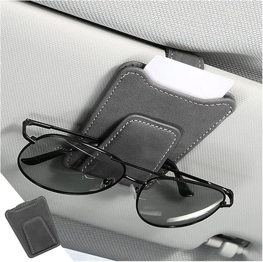 8sanlione Sunglasses Holder for Car Sun Visor, Magnetic Leather Glasses Hanger Clip, Eyeglass and Ticket Card Storage Mount, Auto Interior Accessories Universal for Vehicle SUV Truck (Gray)