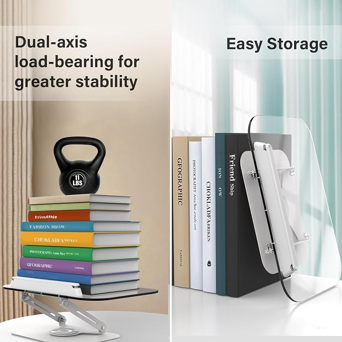 BYMECOST Acrylic Book Stand for Reading, Adjustable Book Holder with 360° Rotating Base & Elastic Page Clips, Foldable Desktop Riser Stand for Cookbook,Laptop,Tablet,Music Scores,Recipe,Textbook,Black