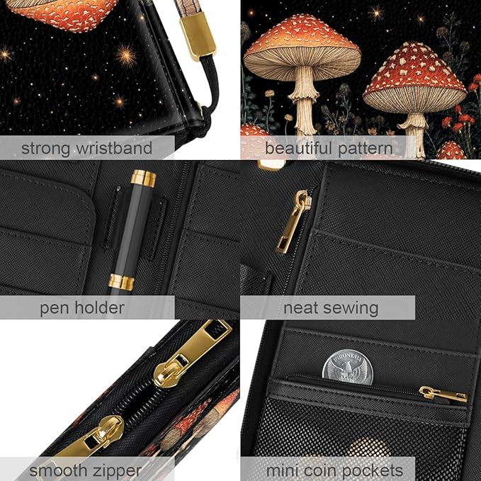 Family Passport Holder Wallet RFID Blocking Document Organizer PU Leather Mulit-purpose Travel Wallet Credit Cards Case for Women Men, Mushroom