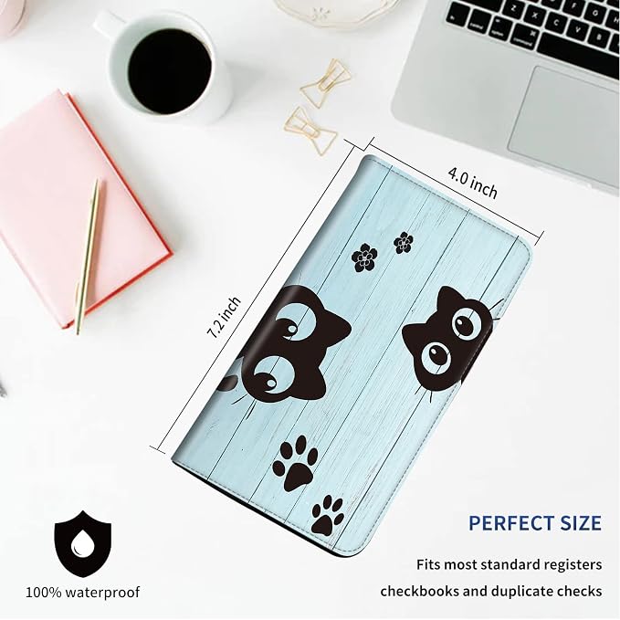 DEGDFSGR Checkbook Cover PU Leather Checkbook Covers for Women for Duplicate Checks, Check Book Covers with RFID Blocking Function for Personal Checkbook (Wooden Cat)