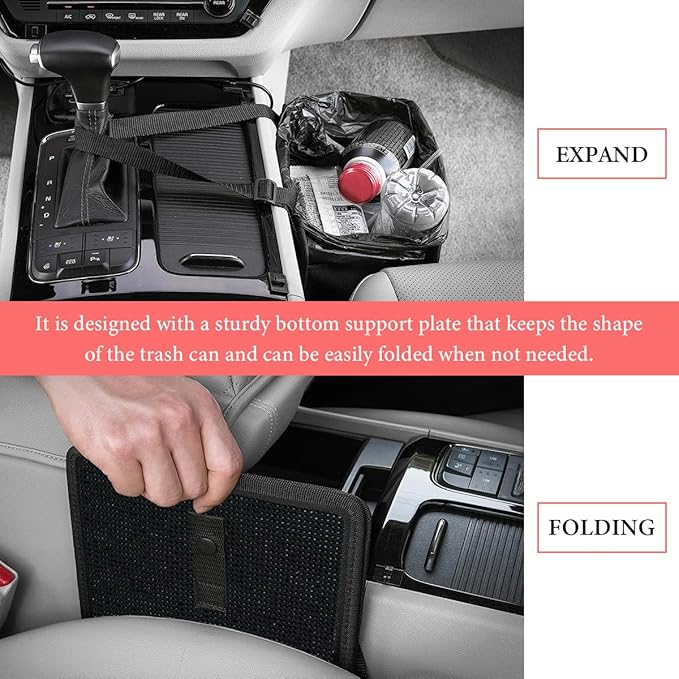 Car Foldable Trash Can, Bling Rhinestone Oxford Garbage Container Hanging Waterproof Organizer, Mini Crystal Dustbin Waste Basket Leakproof Trash Bin for Car Office Kitchen (Black)