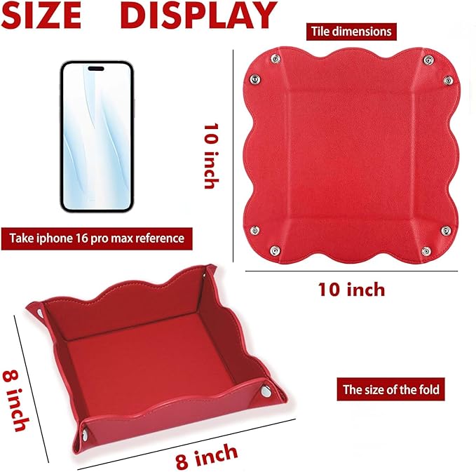 Valet Tray for Men Women - PU Leather Travel Catchall Tray Organizer - Desk Bedside Nightstand Storage Box for Jewelry Key Phone Remote Controller Wallet Watch Glasses Coin Readers -Red