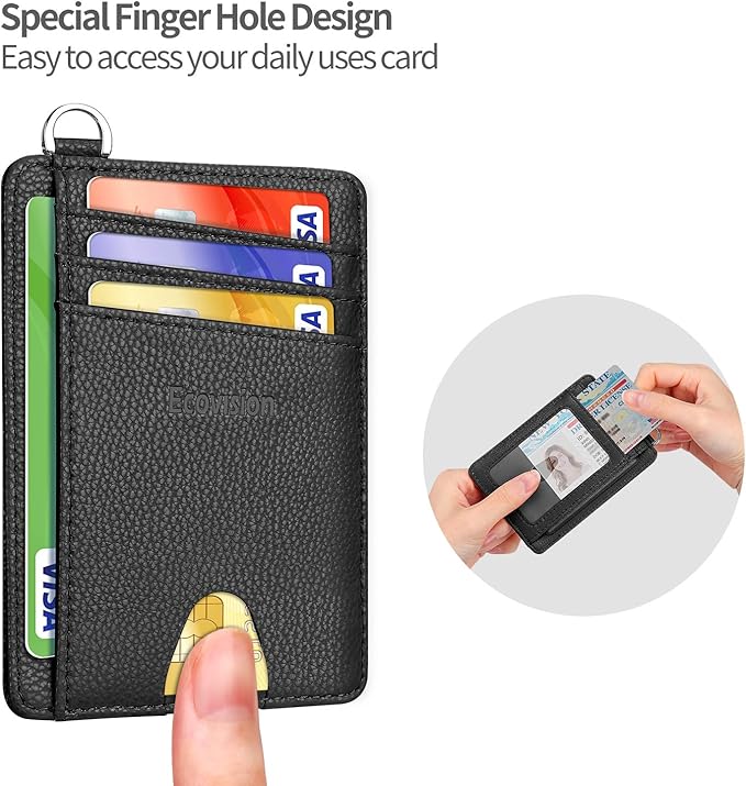 EcoVision Slim Minimalist Front Pocket Wallet, RFID Blocking Credit Card Holder Wallet with Detachable D-Shackle for Men Women