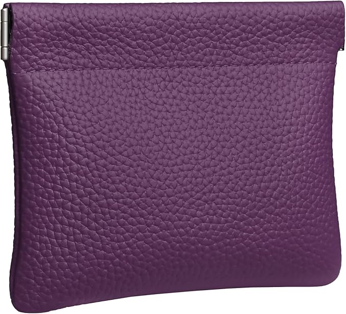 Genuine Leather Squeeze Coin Purse Pouch Change Holder For Men & Women Mini Change Purse Pouch for Pocket, Small Pouch Credit Card Key Headset Lipstick Holder (Purple)