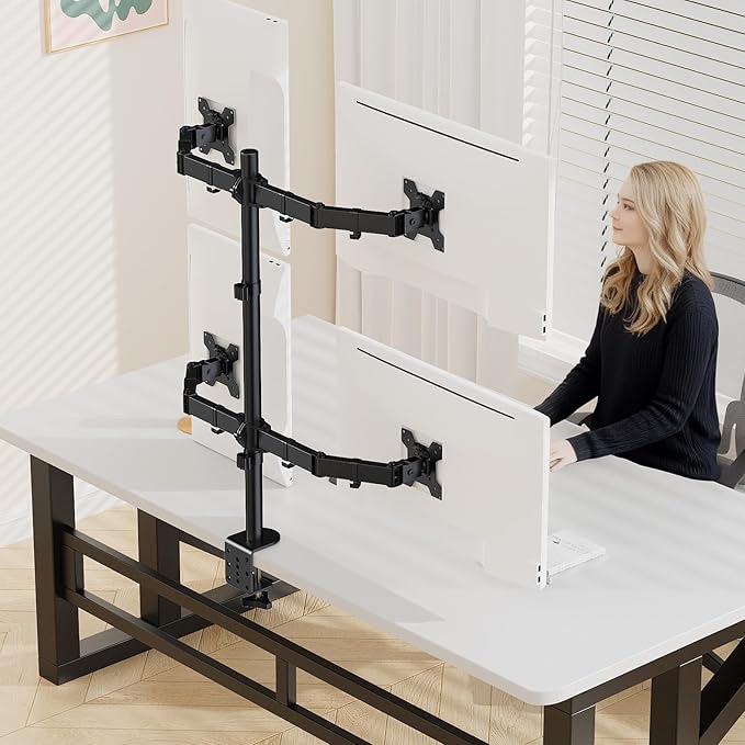 Quad Monitor Mount, Heavy Duty Adjustable 4 Monitors Desk Stand for 13"-27" Screen, Holds Up to 22lbs per Arm with C Clamp/Grommet Base