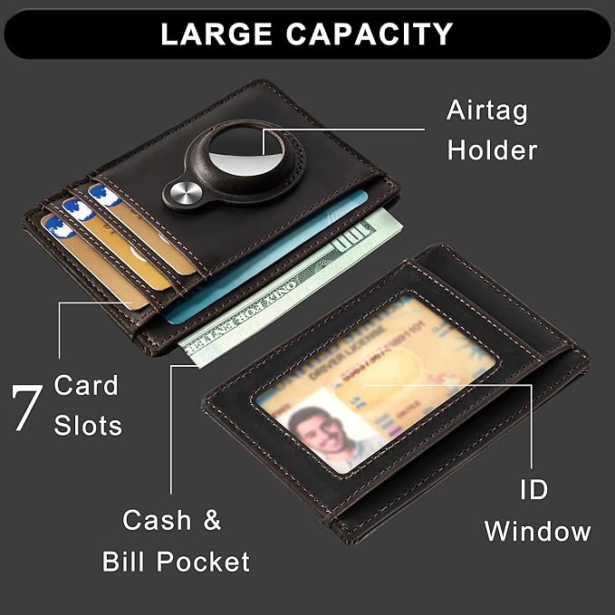 Hawanik Slim Minimalist Front Pocket Air Tag Wallet, RFID Blocking Card Holder Wallet with Airtag Holder