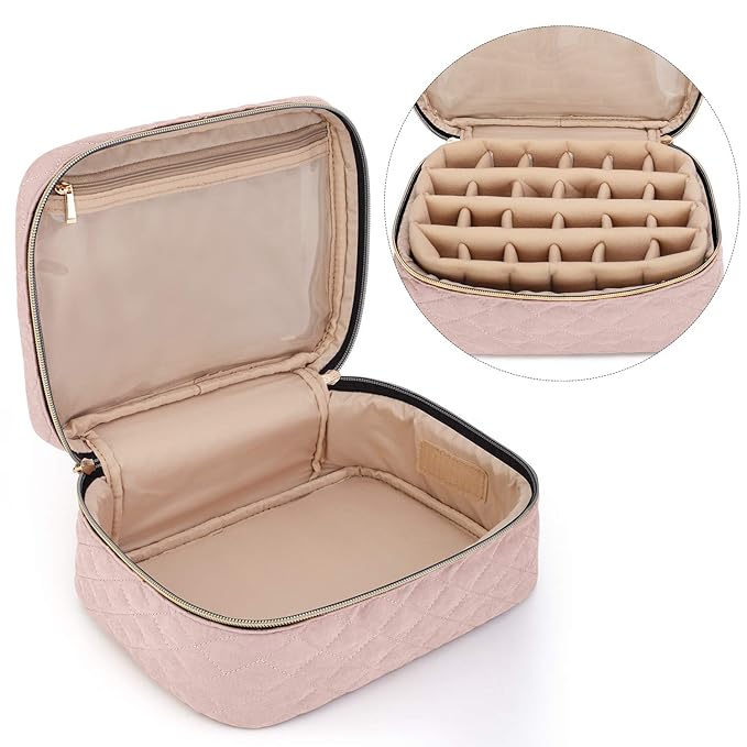 Yarwo Nail Polish Carrying Bag Holds 24 Bottles (15ml/0.5 fl.oz), Travel Storage Organizer for Nail Polish and Manicure Accessories, Dusty Rose