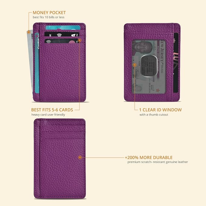 Oak Leathers Leather Slim Minimalist Wallet for Men & Women RFID Front Pocket Leather Card Holder Wallets (Fuchsia)
