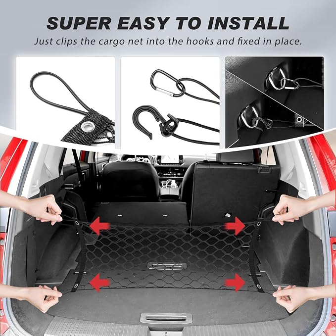 Karltys Trunk Mesh Cargo Net for Nissan Rogue 2026 2025 2024 2023 2022 2021, Floor Style Rear Trunk Cargo Net Fit Rogue Accessories, Heavy Duty Nylon Mesh Storage Netting Organizer with Hooks