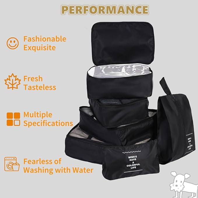 11 Set Packing Cubes for Travel Essentials, Suitcase Organizer Bags for Airplane Road Trip Camp - Black