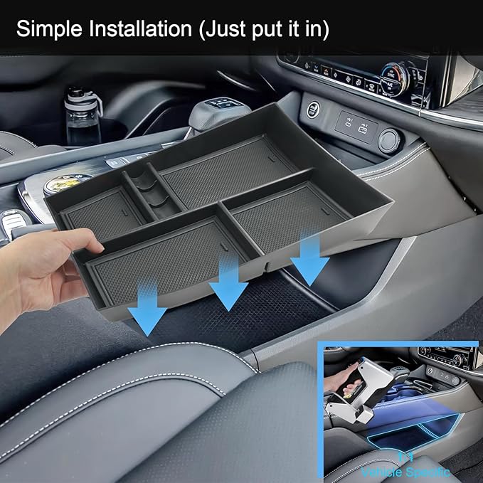 2021-2026 Rogue Center Console Organizer Lower, for Nissan Rogue (S/SV/SL/Platinum/Rock Creek/Dark Armor), Durable ABS &Anti-Slip Rubber Console Tray Insert 2026 2025 Rogue Accessories (Black)