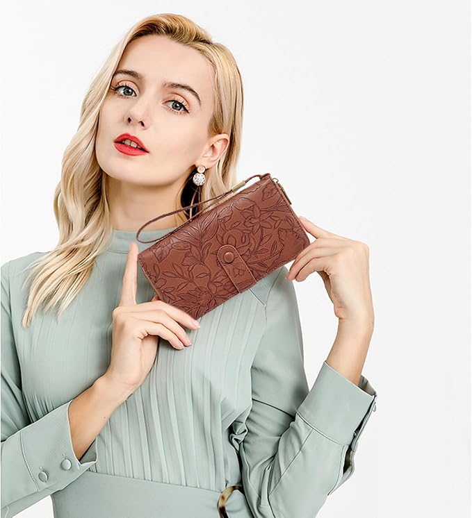 SENDEFN Women's Credit Card Holder RFID Blocking Zip Around Leather Wallet Large Capacity Long Purse with Wristlet